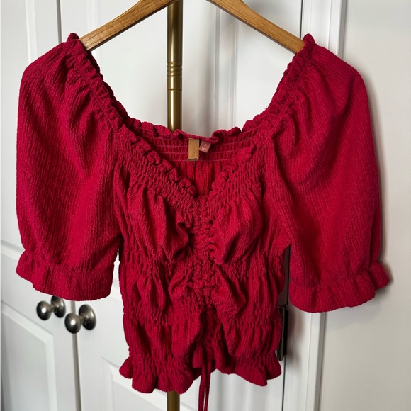 Pilcro Tops - Pilcro Anthropologie Hot Pink Smocked Puff-Sleeve Women's Top size S